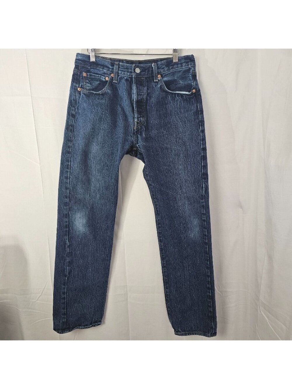 Y2K Levis 501 Straight Jeans Mens Tag 32x32 Act 31x30 Blue Button Fly Dark Wash